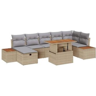 vidaXL Vidaxl - Conjunto De Sof&aacute; De Jard&iacute;n 8 Pcs Beige Rat&aacute;n Sint&eacute;tico