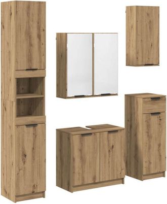 vidaXL Juego De Muebles De Ba&ntilde;o Con Caj&oacute;n 5 Pcs Roble Artesanal Vidaxl
