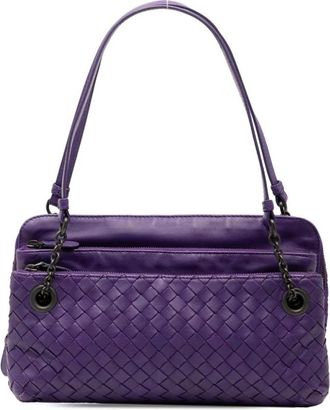 Bottega Veneta Pre-owned Shoulder Bags, female, Purple, Size: ONE SIZE Pre-owned Woven Leather Shoulder Bag