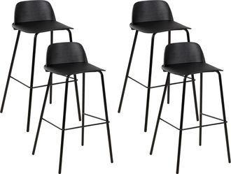 Beliani Beliani - Conjunto De 4 Sillas De Bar Modernas Taburetes Asiento De Pl&aacute;stico Sint&eacute;tico Negro Patas De Metal Pintado Sillas De Cocina Mora