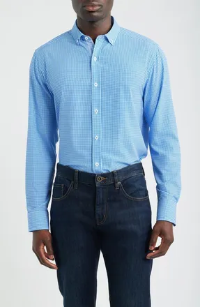 Johnston & Murphy XC+ Performance Game Day Gingham Button-Up Shirt in Royal at Nordstrom, Size Xx-Large