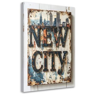 Feeby Cuadro En Lienzo, Letras Retro De Nueva York, 80x120