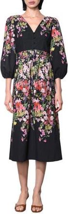 Adelyn Rae Tessa Floral Print Balloon Sleeve Midi Dress in Black Floral at Nordstrom Rack, Size X-Small