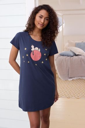 Peanuts Nachthemd PEANUTS, Damen, Gr. 32/34, N-Gr, dunkelblau bedruckt, Single Jersey, Obermaterial: 100% Baumwolle, bedruckt, unifarben, Basic, loose fit min