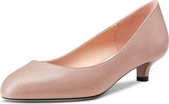 Castamere Women Stiletto Low Kitten Heel Round Toe Pumps Court Shoe Slip-on Cute Office 3.5 CM Heels Shoes Brown Matte 6.5 UK