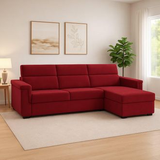 Dmora Sof&aacute; Fijo Con Chaise Longue Cintano, Desenfundable, Reversible Made In Italy, Hidr&oacute;fugo Multiposici&oacute;n, 285x160 Cm Rojo