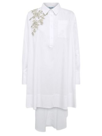 Blugirl High-Low Hemline Dress With Floral Embellishments