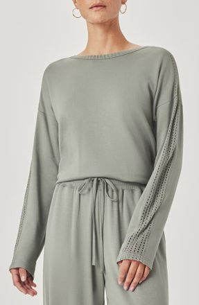 Splendid Jada Pointelle Sweatshirt in Eucalyptus Green at Nordstrom, Size X-Large