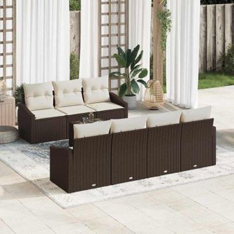 vidaXL Conjunto De Sof&aacute; De Jard&iacute;n 8 Pcs Marr&oacute;n, Crema 55 X 55 X 37 Cm Vidaxl