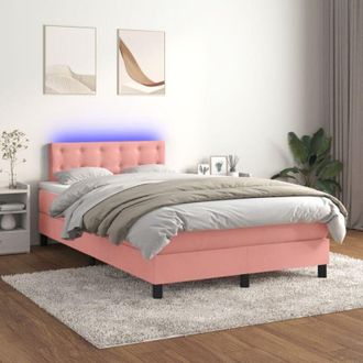 vidaXL Vidaxl - Cama Box Spring Colch&oacute;n Y Led Terciopelo Rosa 120x200 Cm