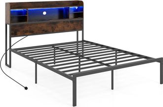 Costway King Size Bed Frame with Adjustable LED Lights Charging Ports Black