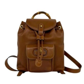 Gucci Pre-owned Backpacks, female, Brown, Size: ONE SIZE Pre-owned Bamboo Leather Backpack