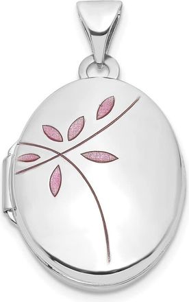 Diamond2Deal 14k White Gold Pink Enamel Leaves 19mm Oval Locket