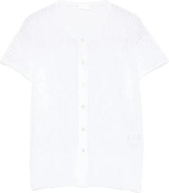 Roberto Collina Geribbelde Top met Knoopsluiting - Dames - Vesten - Wit - M - Polyester - Truien & Vesten