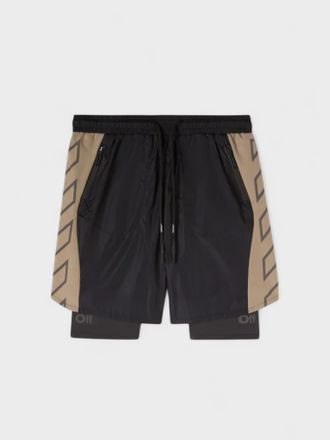 Off-white Mens Diag Outline Block 2Layer Shorts Dark Sand - Black - Size Small