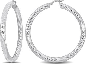 Mimi & Max 60x5mm Twist Hoop Earrings in Sterling Silver