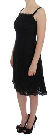 Dolce & Gabbana Womens Black Floral Lace Shift Knee Length Dress Cotton