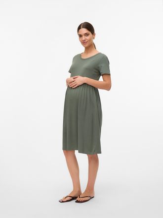 Mama Licious Jerseykleid MAMALICIOUS MLMIA SS JRS ABK SKATER DRESS NOOS, Damen, Gr. XL, N-Gr, gr&uuml;n (agave gr&uuml;n), Jersey, Obermaterial: 95% Baumwolle, 5% Elasthan, 