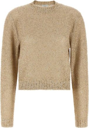 Brunello Cucinelli Trui met ronde hals - Dames - Ronde hals truien - Geel - XS - Linnen - Truien & Vesten