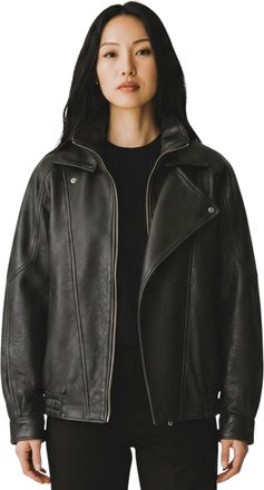 Infinity Leather Womens Black Lamb Leather Big Bomber Biker Blouson Oversized Jacket - Krakow