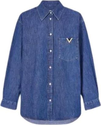 Valentino VGold Denim Bowling Shirt - male - Valentino - Denim Shirts - Blue - XL - Shirts