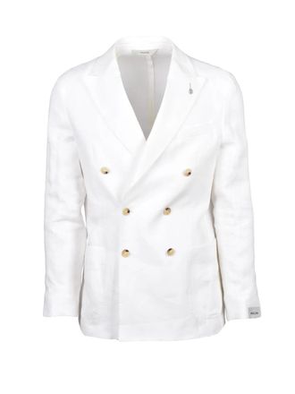 Paoloni Double-Breasted Linen Blazer Jacket - White