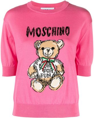 Moschino Teddy Bear-intarsia cropped jumper - women - Cotton - 38 - Pink