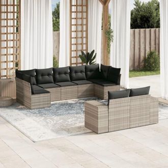 vidaXL Set Muebles Jard&iacute;n 9 Pzas Y Cojines Rat&aacute;n Sint&eacute;tico Gris Claro Vidaxl