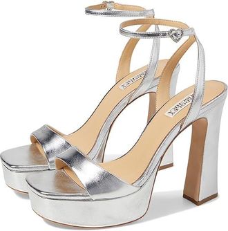 Badgley Mischka Caia Womens Sandals Silver : 9.5 M, Leather/Satin/Textile