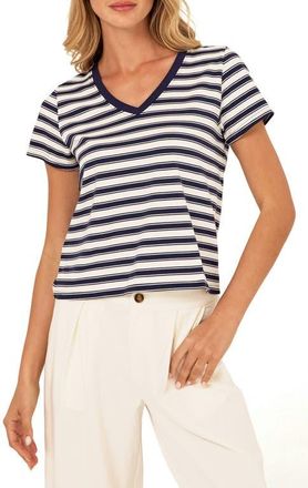 Threads 4 Thought Maxine Stripe V-Neck T-Shirt in White/Stargazer at Nordstrom, Size Xx-Large