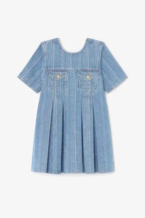 Ganni Blue Striped Denim Pleated Dress - Size 10/12 Organic Cotton