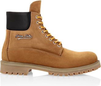 Philipp Plein Schoenen, Heren, Beige, 40 EU, Leer, Nabuk Leren Laarzen Lage Platte Zool The Hunter