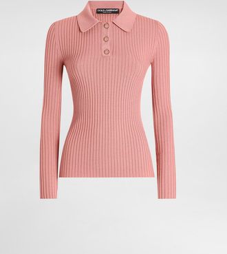Dolce & Gabbana Ribbed Wool Polo-style Sweater - Woman Sweaters And Cardigans Pink 38