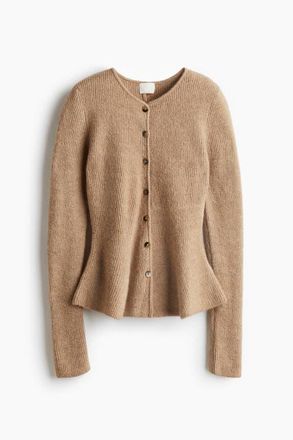 H&M Rib-knit Peplum Cardigan in Beige Melange at Nordstrom, Size Xx-Small