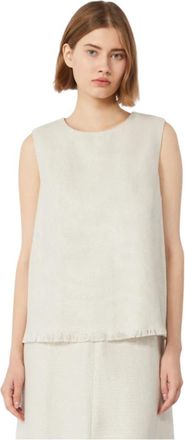 Max Mara Mouwloze Top met Franjes - Dames - Tops zonder mouwen - Beige - M - Katoen - Tops