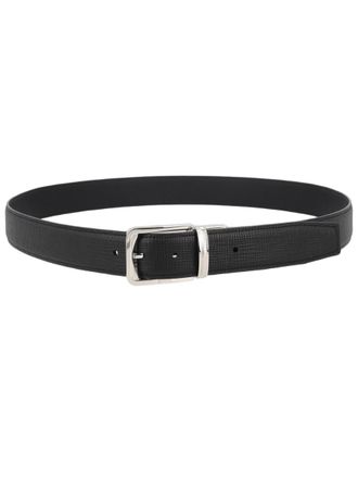 Ermenegildo Zegna Textured Black Calf Leather Silver Buckle Belt