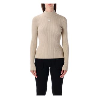 Courrèges Truien & Vesten, Dames, Beige, S, Gebreide Trui met Mock Hals