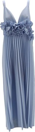 P.A.R.O.S.H. Lange Geplooide Jurk met Bloemapplicaties - Dames - Maxi kleedjes - Blauw - S - Kleedjes