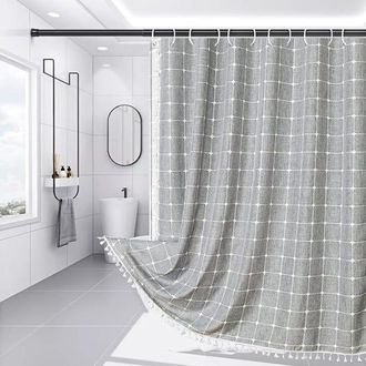 OEM Cortina De Ducha Estilo Bohemio Con Detalle De Borlas, Resistente, De Tela R&uacute;stica A Rayas (gris) 180x180cm