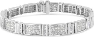 House of Brilliance 14K White Gold 7.0 Cttw Princess Cut Diamond 7 Alternating Vertical and Horizontal Rectangular Link Tennis Bracelet