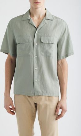 Madewell Short Sleeve Lyocell & Linen Button-Up Shirt in Frosted Cement at Nordstrom, Size Xx-Large