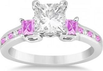 Allurez Pink Sapphire Three Stone Engagement Ring in 14k White Gold (0.62ct)