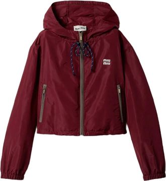 Miu Miu drawstring-hood blouson jacket - women - Recycled Polyester - 38 - Red