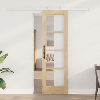Berkfield Home Sliding Door with Hardware Set ORKDALSolid Wood & Glass in Beige