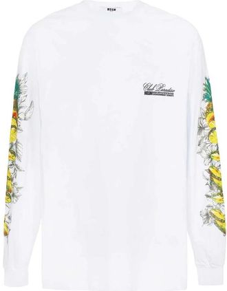 Msgm Gedrukte lange mouwen katoenen top - Heren - Longsleeves - Wit - S - Katoen - Tops