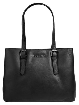 Bugatti Henkeltasche BUGATTI BELLA, Damen, Gr. B/H/T: 33cm x 24cm x 14cm onesize, schwarz, Leder, leicht gl&auml;nzend, unifarben, Taschen Henkeltasche, echt Leder
