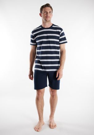 Tom Tailor Shorty TOM TAILOR, Damen, Gr. 48, blau, mittel, ringel, Single Jersey, Obermaterial: 100% Baumwolle, Homewear-Sets Shorty