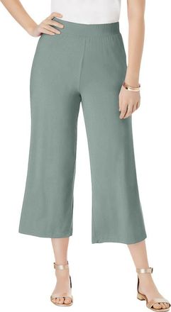 Jessica London Everyday Stretch Knit Wide Leg Crop Pant in Grey Spruce at Nordstrom, Size 28