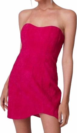 Line & Dot Strapless Asymmetrical Hem Mini Dress In Fuchsia