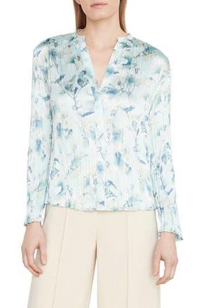 Vince Floral Crushed Satin Blouse in Pale Lagoon at Nordstrom Rack, Size X-Large